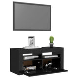 TV Cabinet with LED Lights High Gloss Black 90x35x40 cm