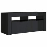TV Cabinet with LED Lights High Gloss Black 90x35x40 cm - Close-Up Angle