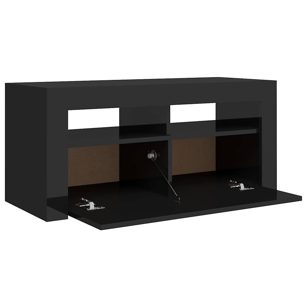 TV Cabinet with LED Lights High Gloss Black 90x35x40 cm