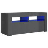 TV Cabinet with LED Lights High Gloss Grey 90x35x40 cm - Front View