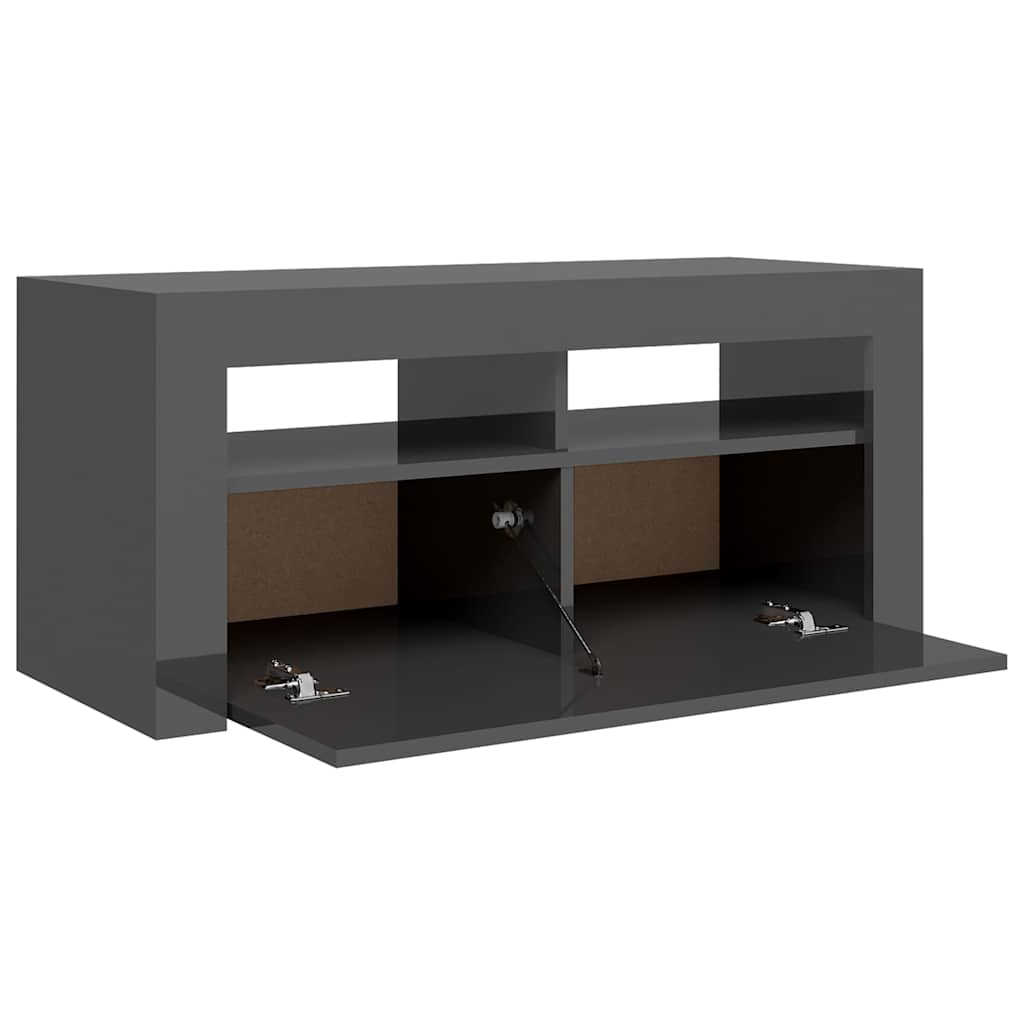 TV Cabinet with LED Lights High Gloss Grey 90x35x40 cm