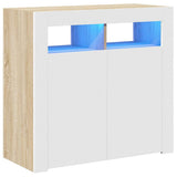 Sideboard with LED Lights White and Sonoma Oak 80x35x75 cm