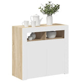 Sideboard with LED Lights White and Sonoma Oak 80x35x75 cm