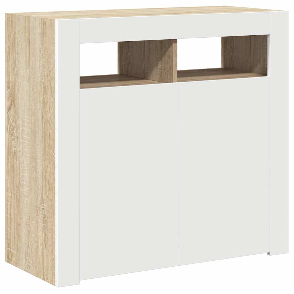 Sideboard with LED Lights White and Sonoma Oak 80x35x75 cm