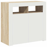 Sideboard with LED Lights White and Sonoma Oak 80x35x75 cm