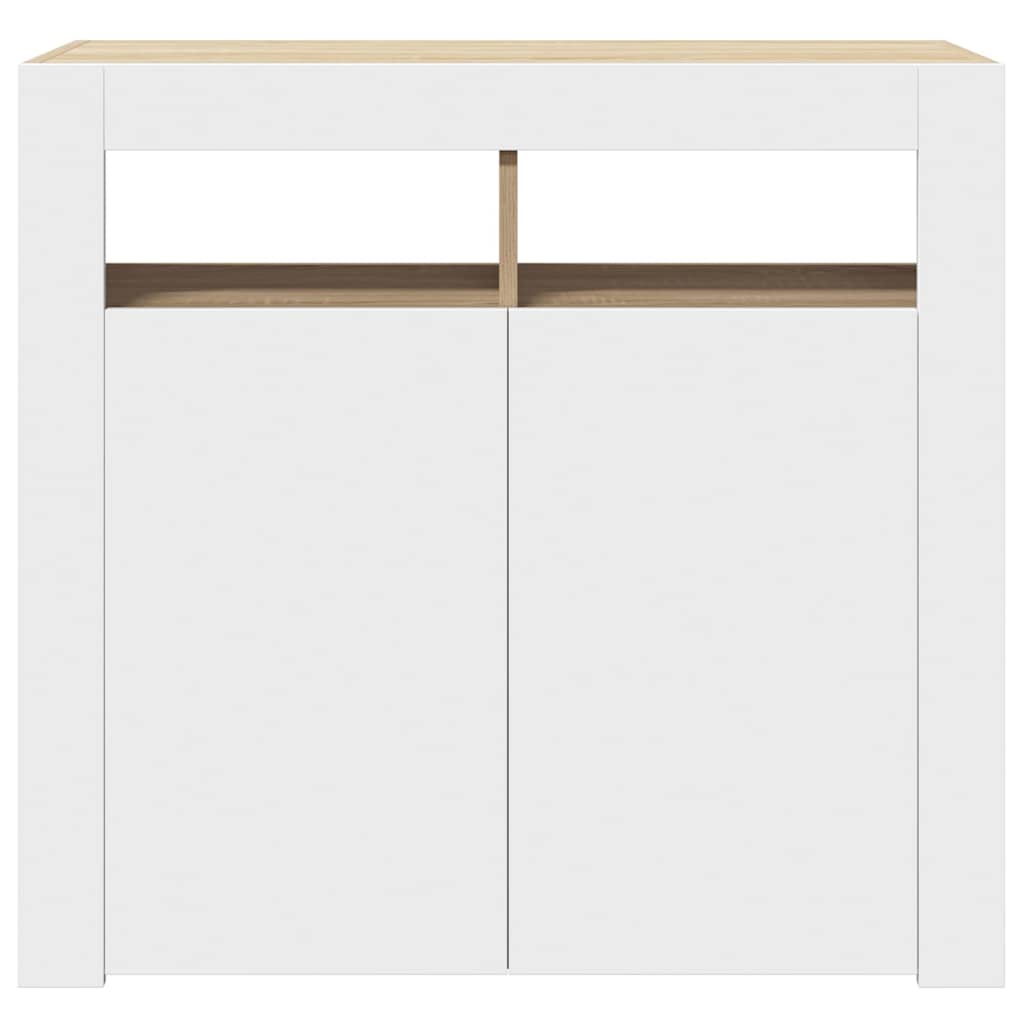 Sideboard with LED Lights White and Sonoma Oak 80x35x75 cm