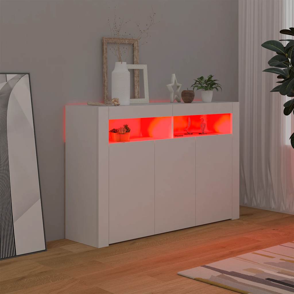 Sideboard with LED Lights White 115.5x30x75 cm