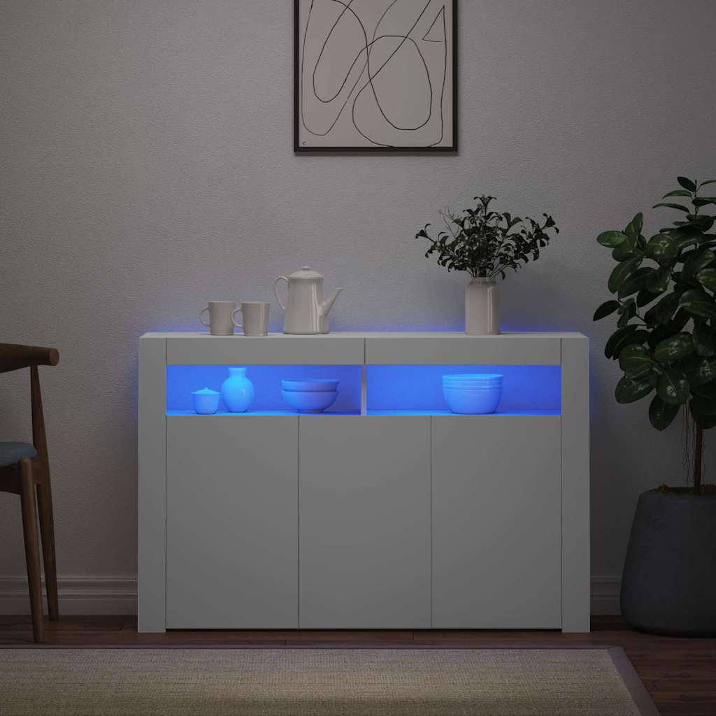 Sideboard with LED Lights White 115.5x30x75 cm