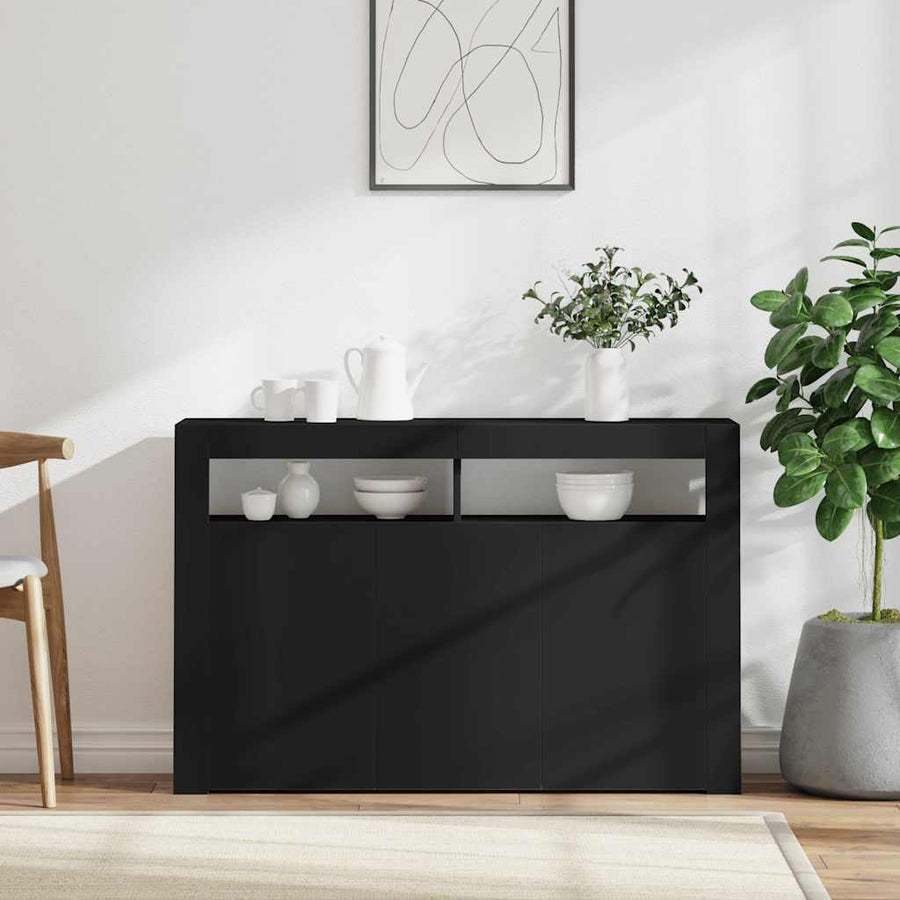 Sideboard with LED Lights Black 115.5x30x75 cm