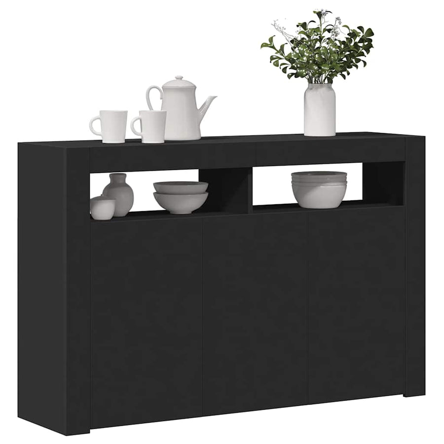 Sideboard with LED Lights Black 115.5x30x75 cm