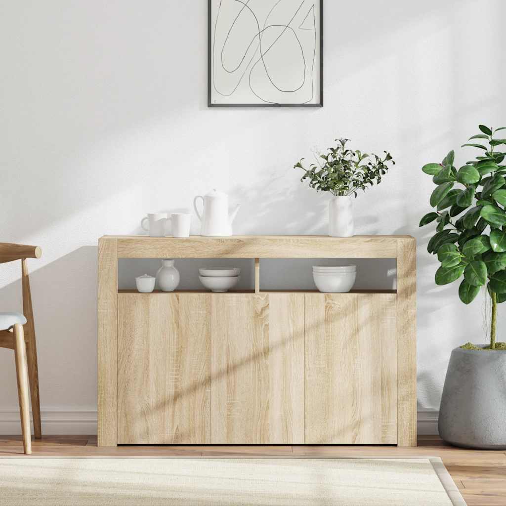 Sideboard with LED Lights Sonoma Oak 115.5x30x75 cm
