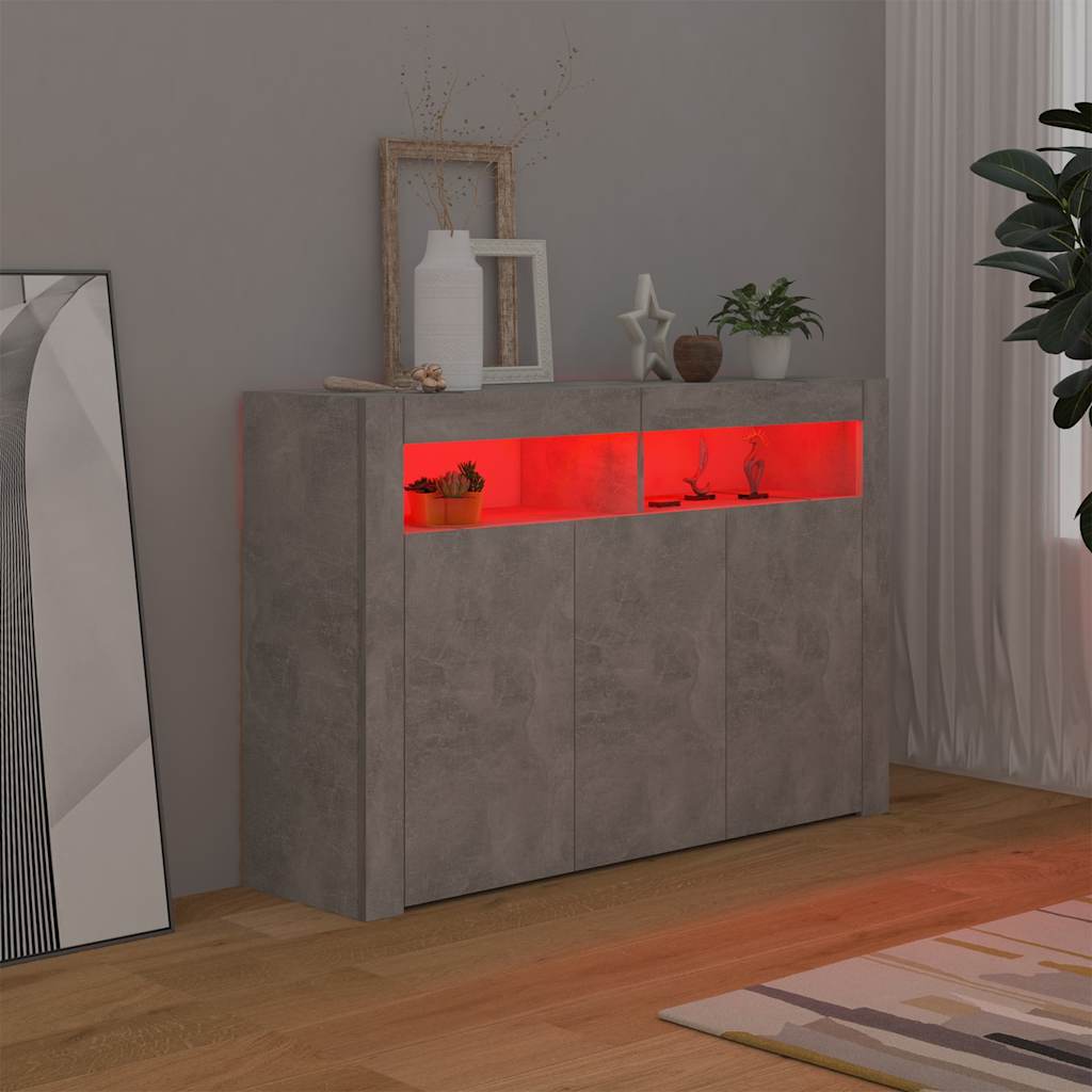 Sideboard with LED Lights Concrete Grey 116x30x75 cm