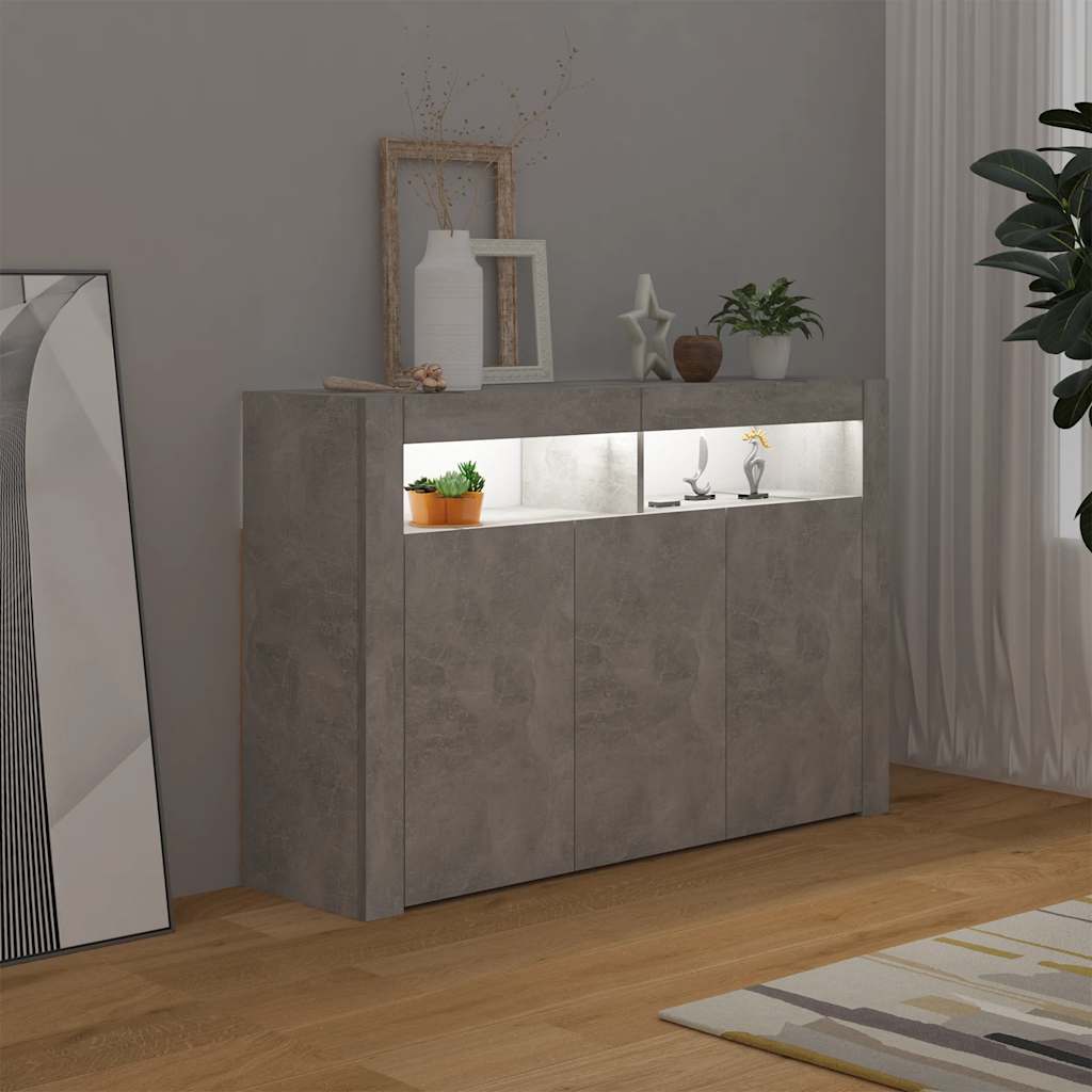 Sideboard with LED Lights Concrete Grey 116x30x75 cm