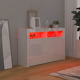 Sideboard with LED Lights High Gloss White 115.5x30x75 cm - Side View