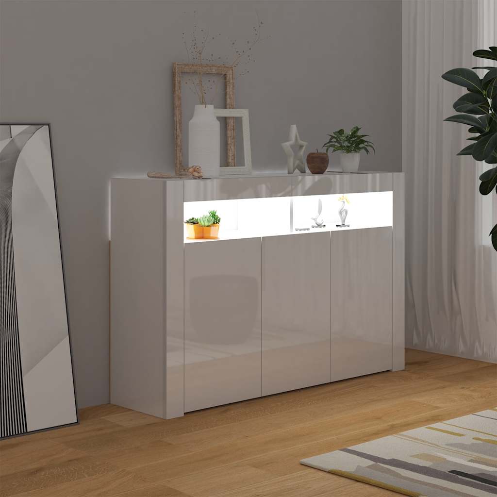 Sideboard with LED Lights High Gloss White 115.5x30x75 cm