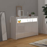 Sideboard with LED Lights High Gloss White 115.5x30x75 cm - 45-Degree Angle
