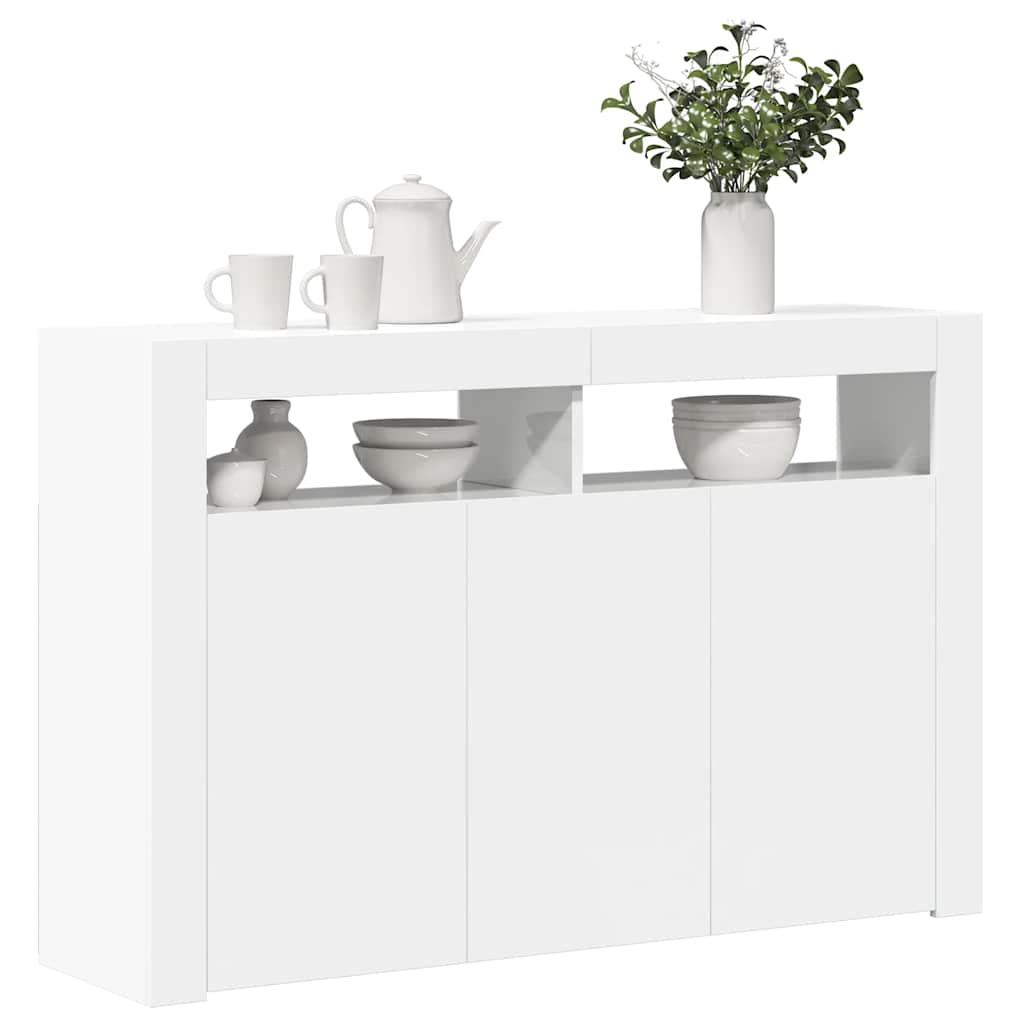 Sideboard with LED Lights High Gloss White 115.5x30x75 cm