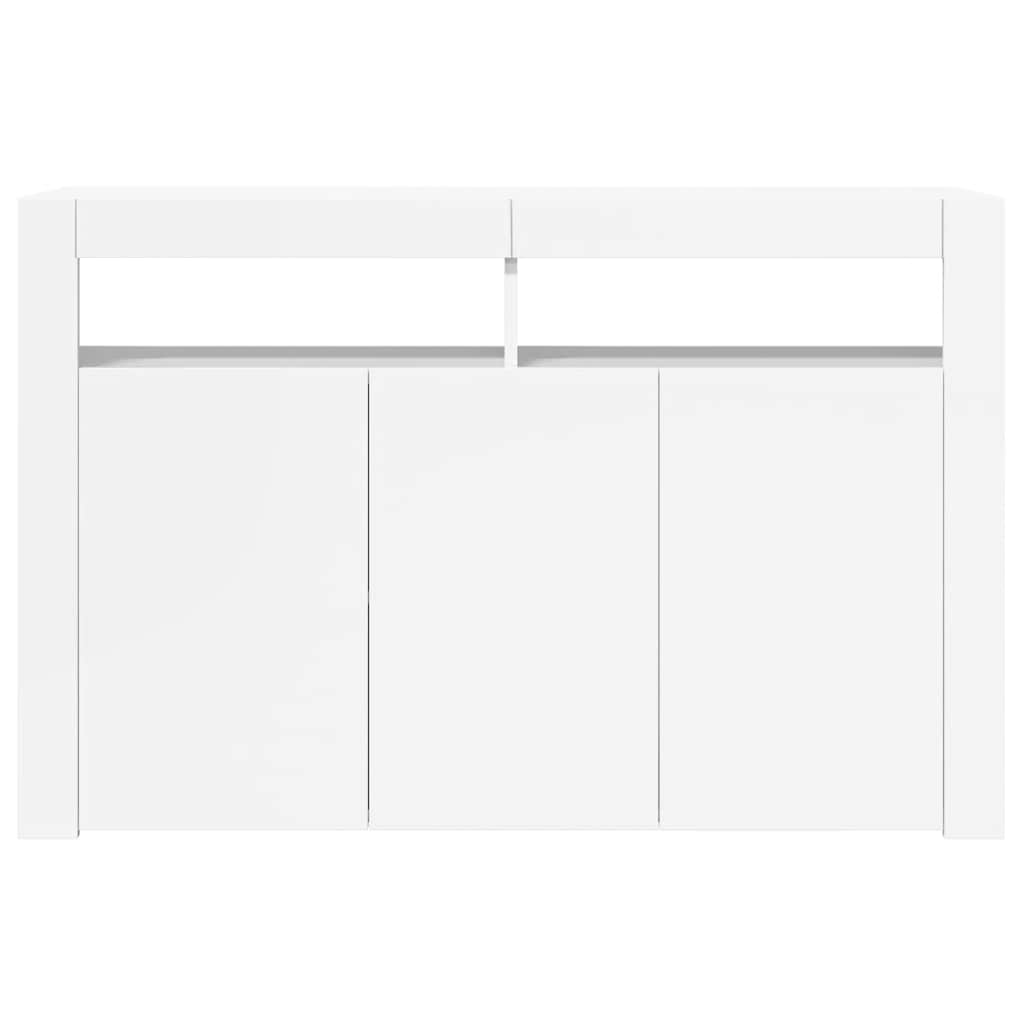 Sideboard with LED Lights High Gloss White 115.5x30x75 cm