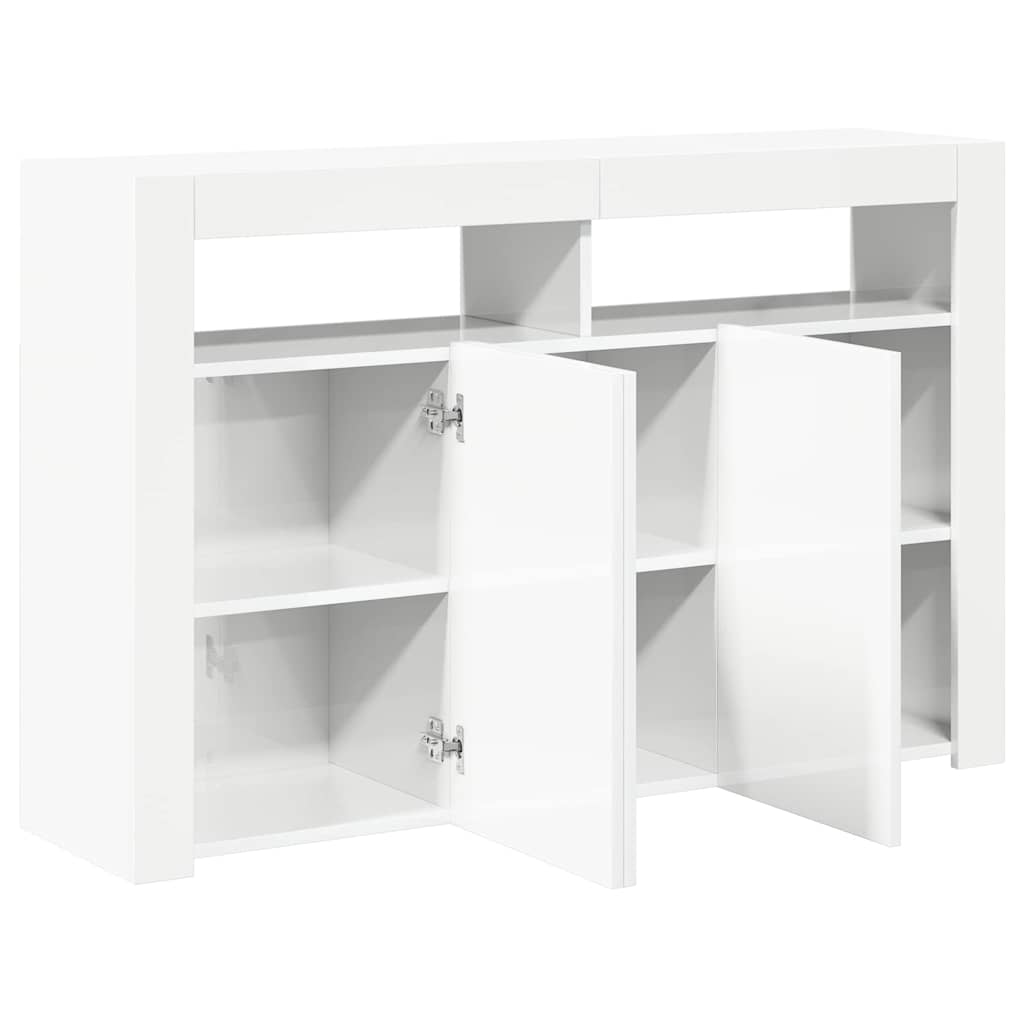 Sideboard with LED Lights High Gloss White 115.5x30x75 cm