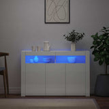 Sideboard with LED Lights High Gloss White 115.5x30x75 cm