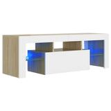 TV Cabinet with LED Lights White and Sonoma Oak 120x35x40 cm - Front View