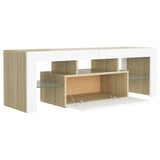 TV Cabinet with LED Lights White and Sonoma Oak 120x35x40 cm - Top-Down View