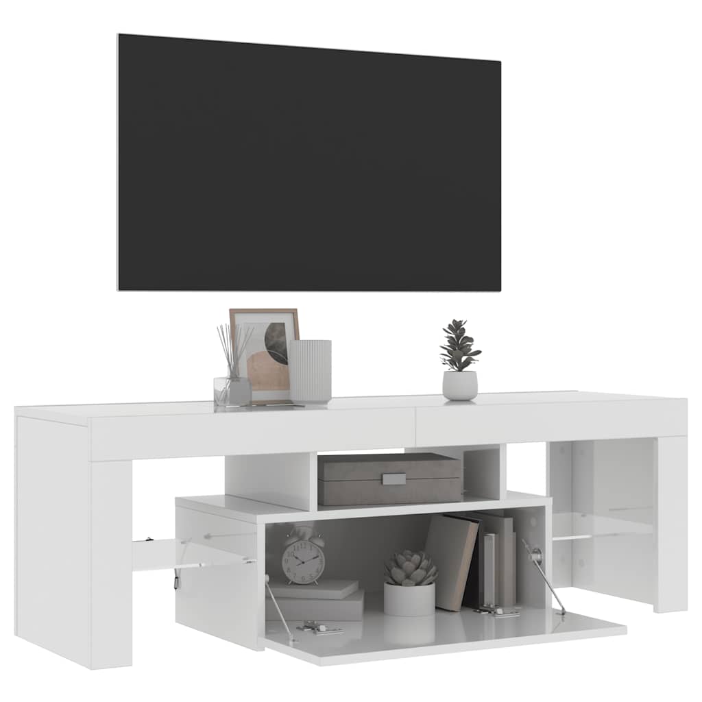 TV Cabinet with LED Lights High Gloss White 120x35x40 cm
