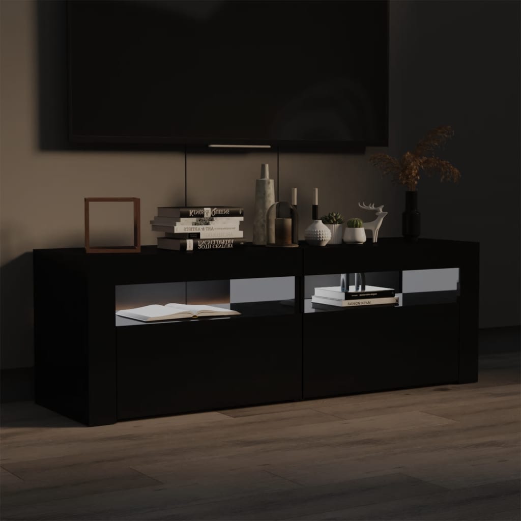 TV Cabinet with LED Lights High Gloss Black 120x35x40 cm