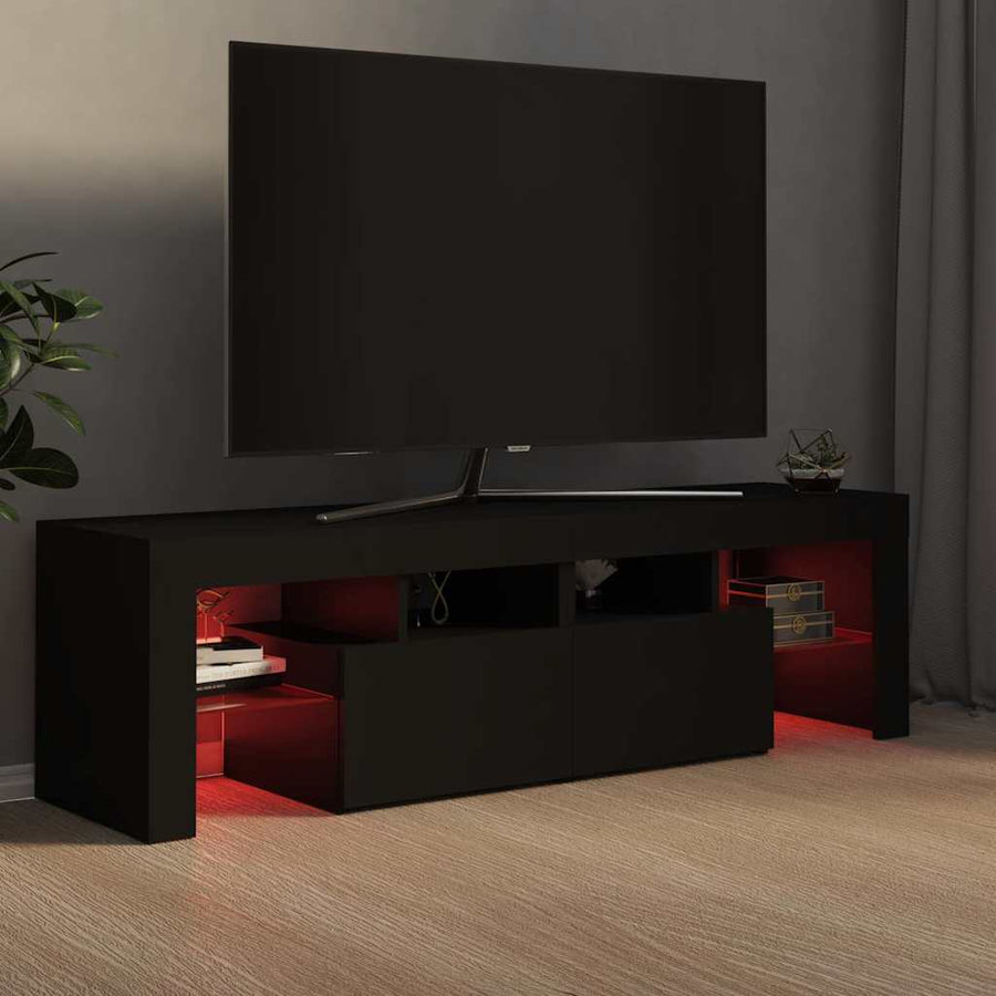 TV Cabinet with LED Lights Black 140x36.5x40 cm