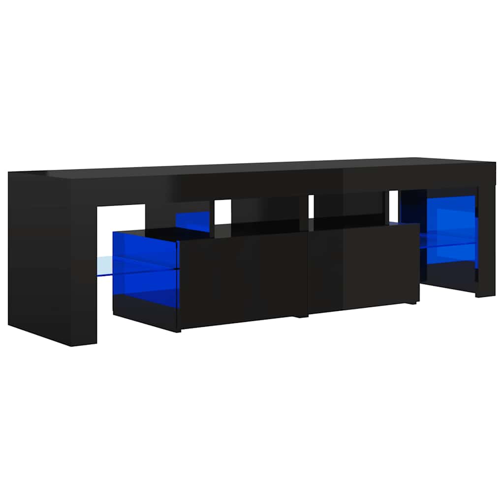 TV Cabinet with LED Lights High Gloss Black 140x36.5x40 cm
