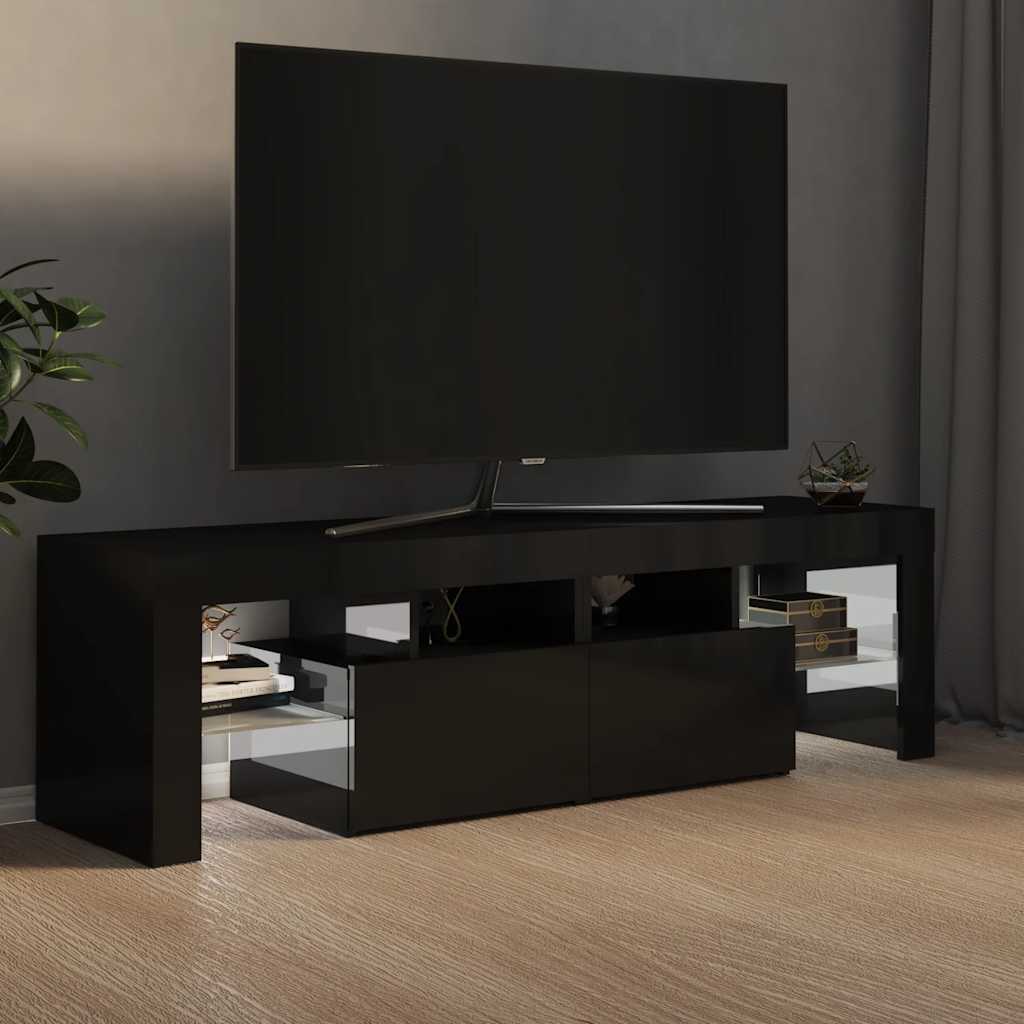 TV Cabinet with LED Lights High Gloss Black 140x36.5x40 cm