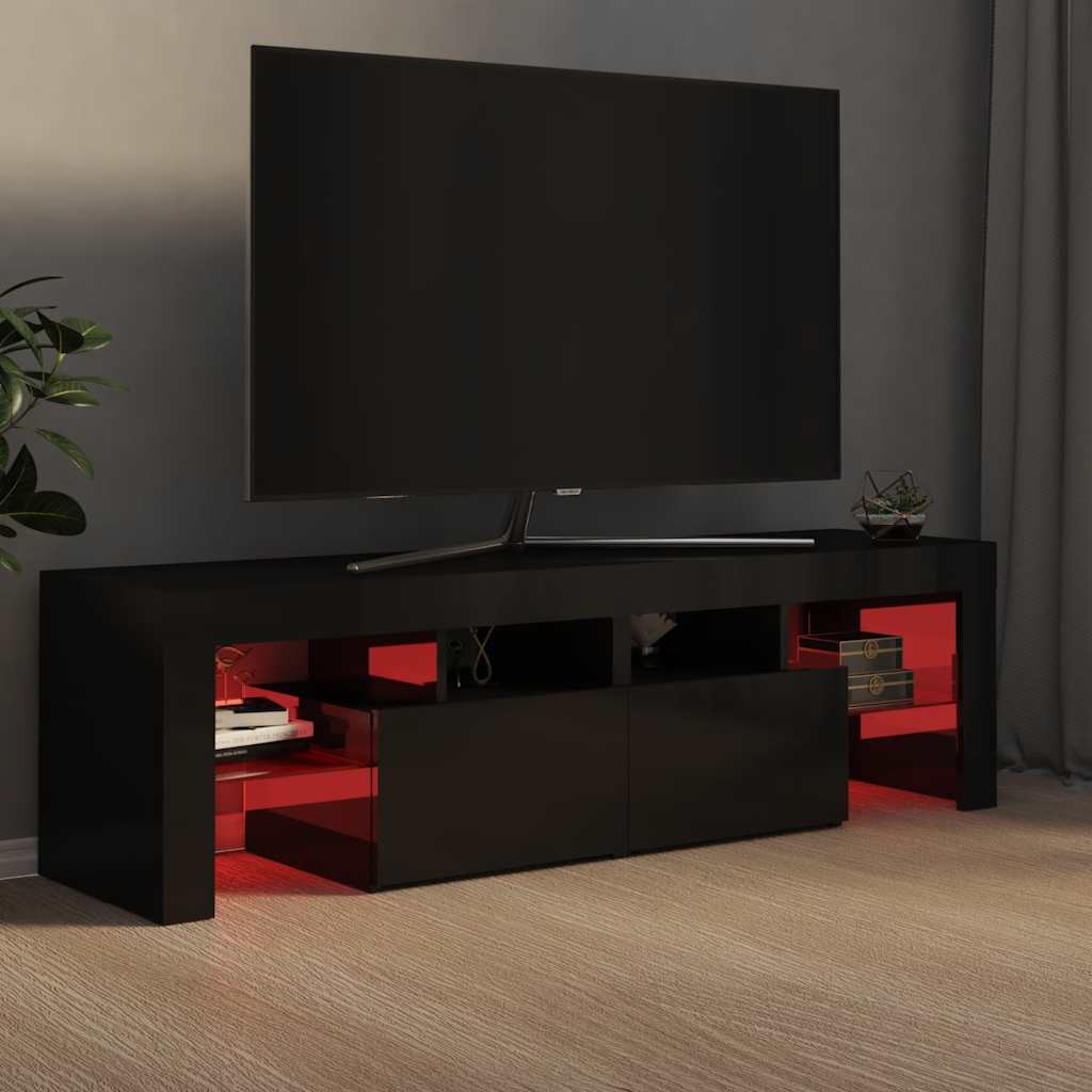 TV Cabinet with LED Lights High Gloss Black 140x36.5x40 cm