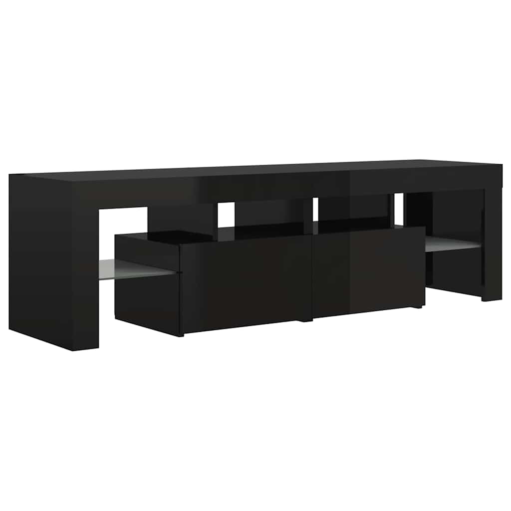 TV Cabinet with LED Lights High Gloss Black 140x36.5x40 cm