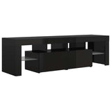TV Cabinet with LED Lights High Gloss Black 140x36.5x40 cm - Close-Up Angle