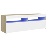 TV Cabinet with LED Lights White and Sonoma Oak 120x35x40 cm