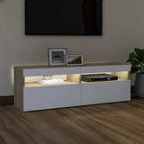 TV Cabinet with LED Lights White and Sonoma Oak 120x35x40 cm