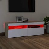 TV Cabinet with LED Lights White and Sonoma Oak 120x35x40 cm