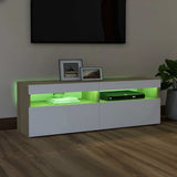 TV Cabinet with LED Lights White and Sonoma Oak 120x35x40 cm