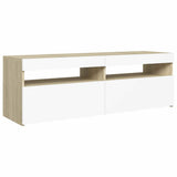 TV Cabinet with LED Lights White and Sonoma Oak 120x35x40 cm