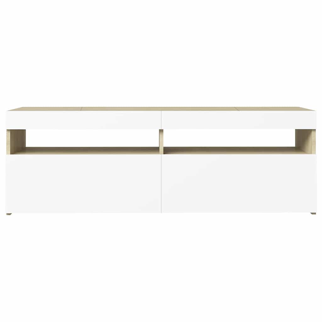 TV Cabinet with LED Lights White and Sonoma Oak 120x35x40 cm