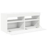 TV Cabinet with LED Lights White 90x35x40 cm - 45-Degree Angle
