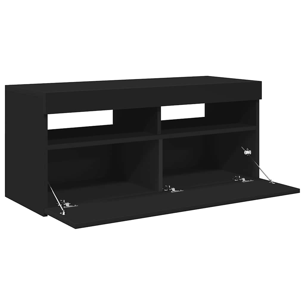 TV Cabinet with LED Lights Black 90x35x40 cm