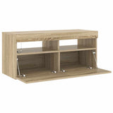 TV Cabinet with LED Lights Sonoma Oak 90x35x40 cm - 45-Degree Angle
