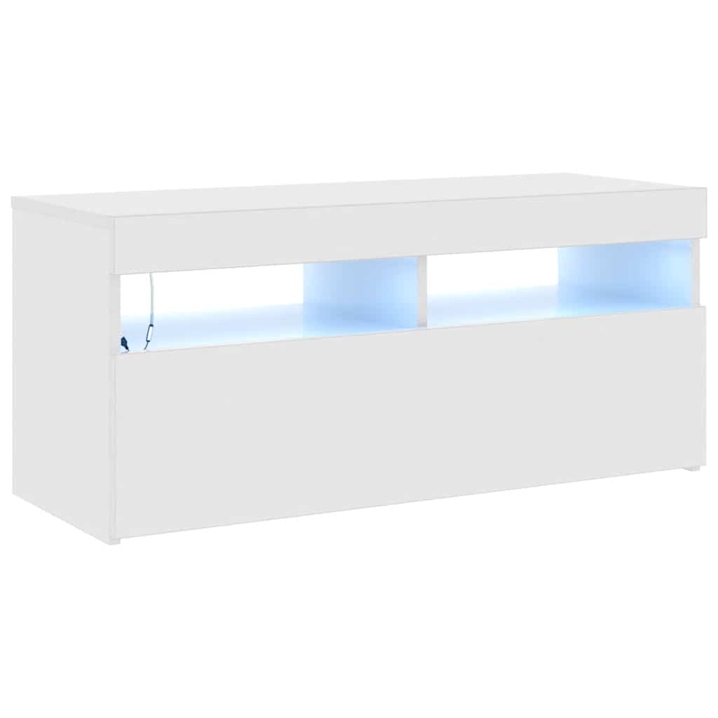 TV Cabinet with LED Lights High Gloss White 90x35x40 cm