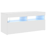 TV Cabinet with LED Lights High Gloss White 90x35x40 cm