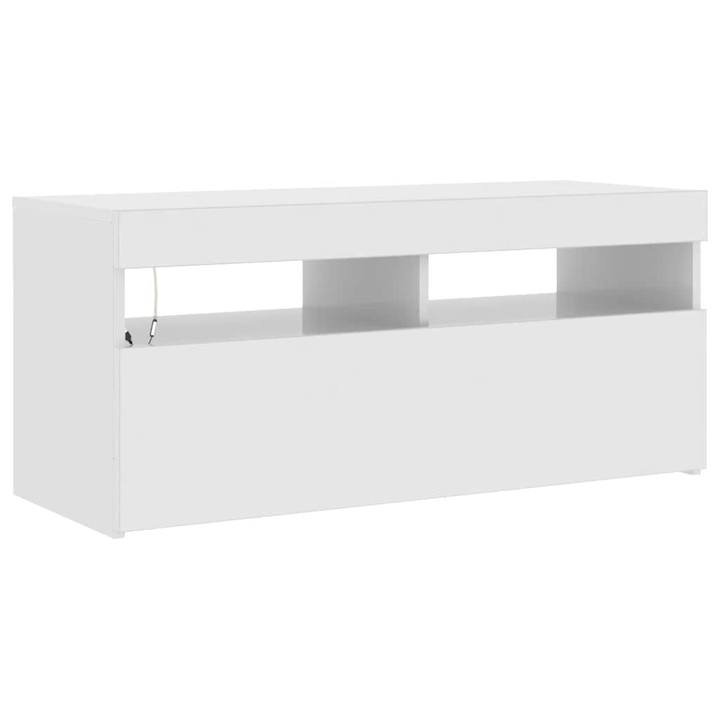 TV Cabinet with LED Lights High Gloss White 90x35x40 cm