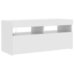 TV Cabinet with LED Lights High Gloss White 90x35x40 cm