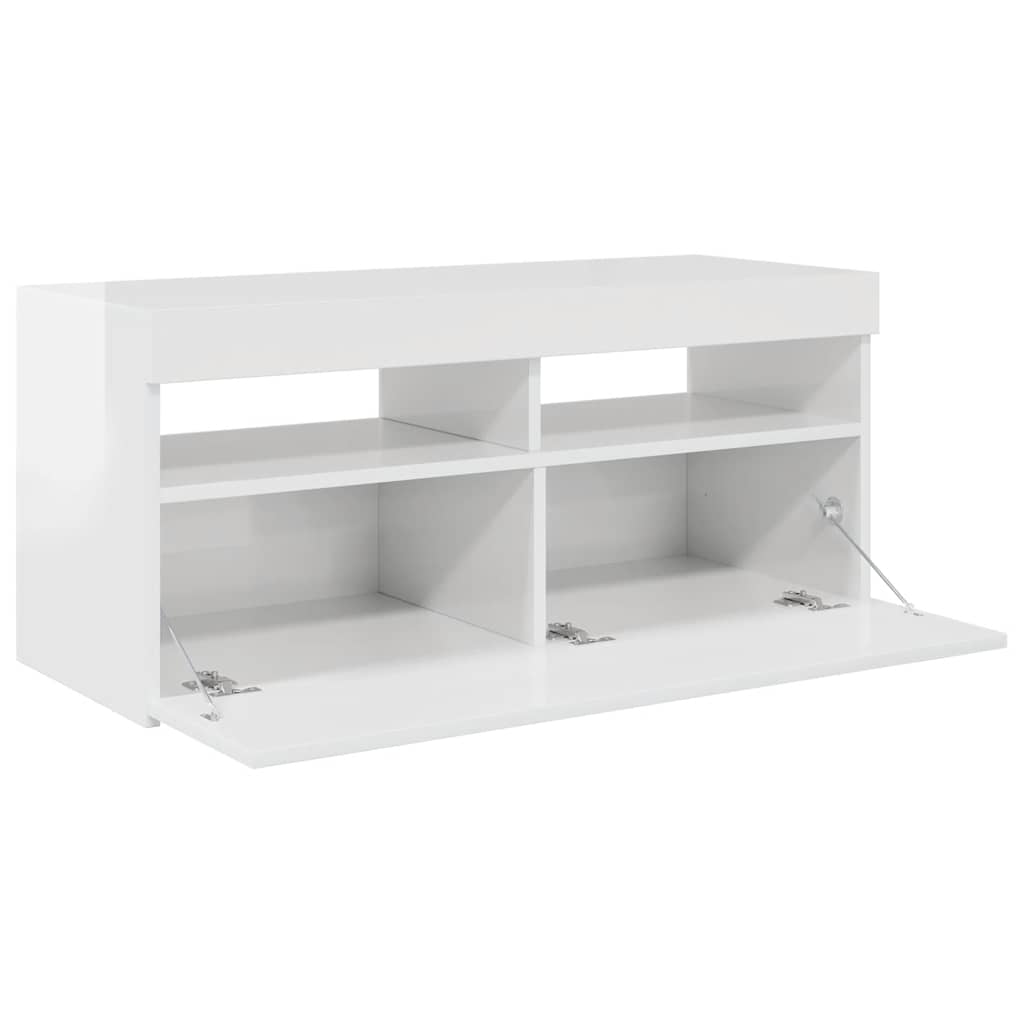 TV Cabinet with LED Lights High Gloss White 90x35x40 cm