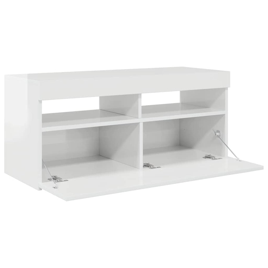 TV Cabinet with LED Lights High Gloss White 90x35x40 cm