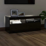 TV Cabinet with LED Lights High Gloss Black 90x35x40 cm